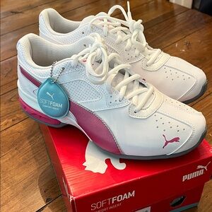 Puma Women's White and Pink SoftFoam Comfort Sneakers